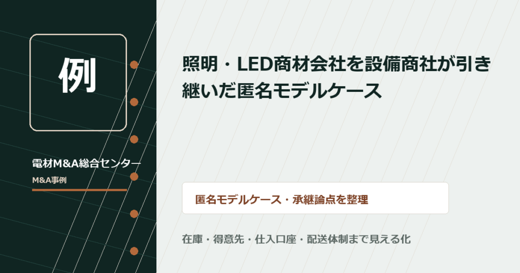 照明・LED商材会社を設備商社が引き継いだ匿名モデルケース