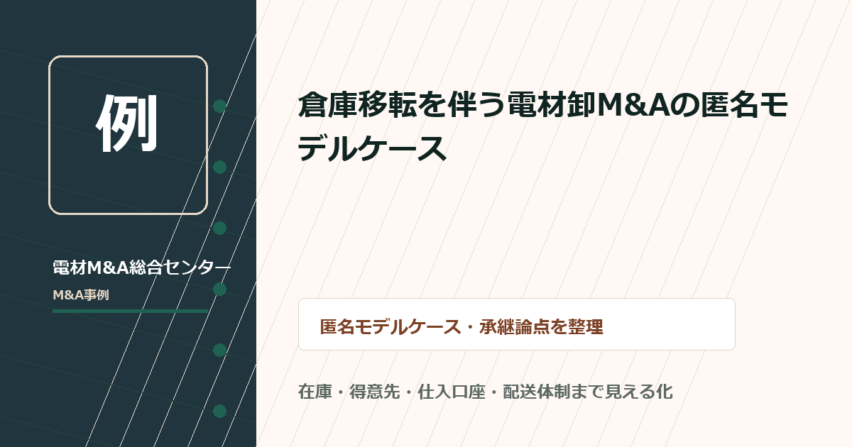 倉庫移転を伴う電材卸M&Aの匿名モデルケースのアイキャッチ