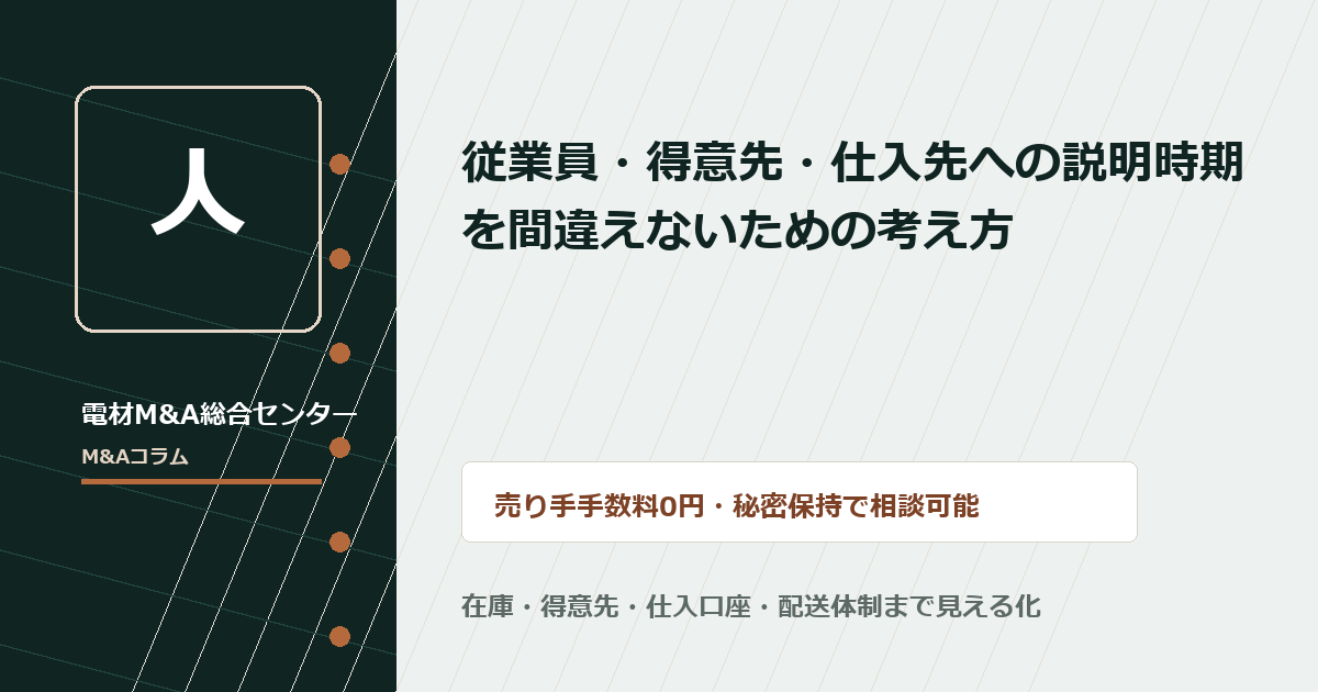 従業員・得意先・仕入先への説明時期を間違えないための考え方のアイキャッチ