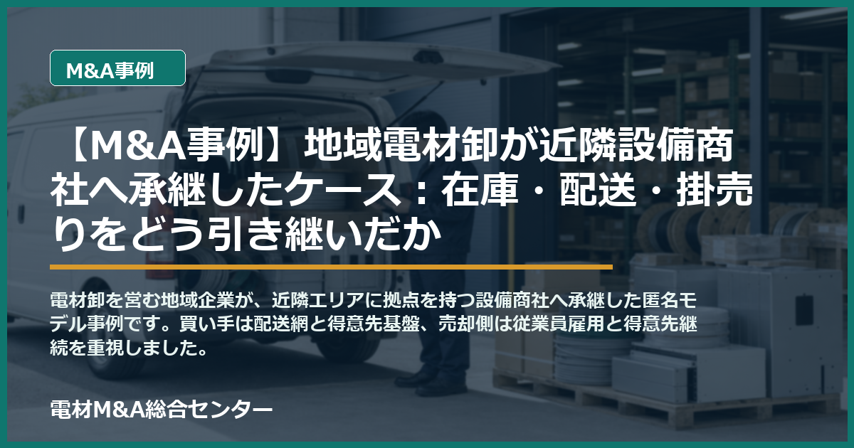 【M&A事例】地域電材卸が近隣設備商社へ承継したケース：在庫・配送・掛売りをどう引き継いだかのアイキャッチ画像